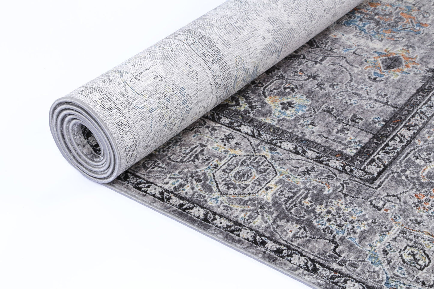 Almeras Border Floral Traditional In Grey Multi Rug