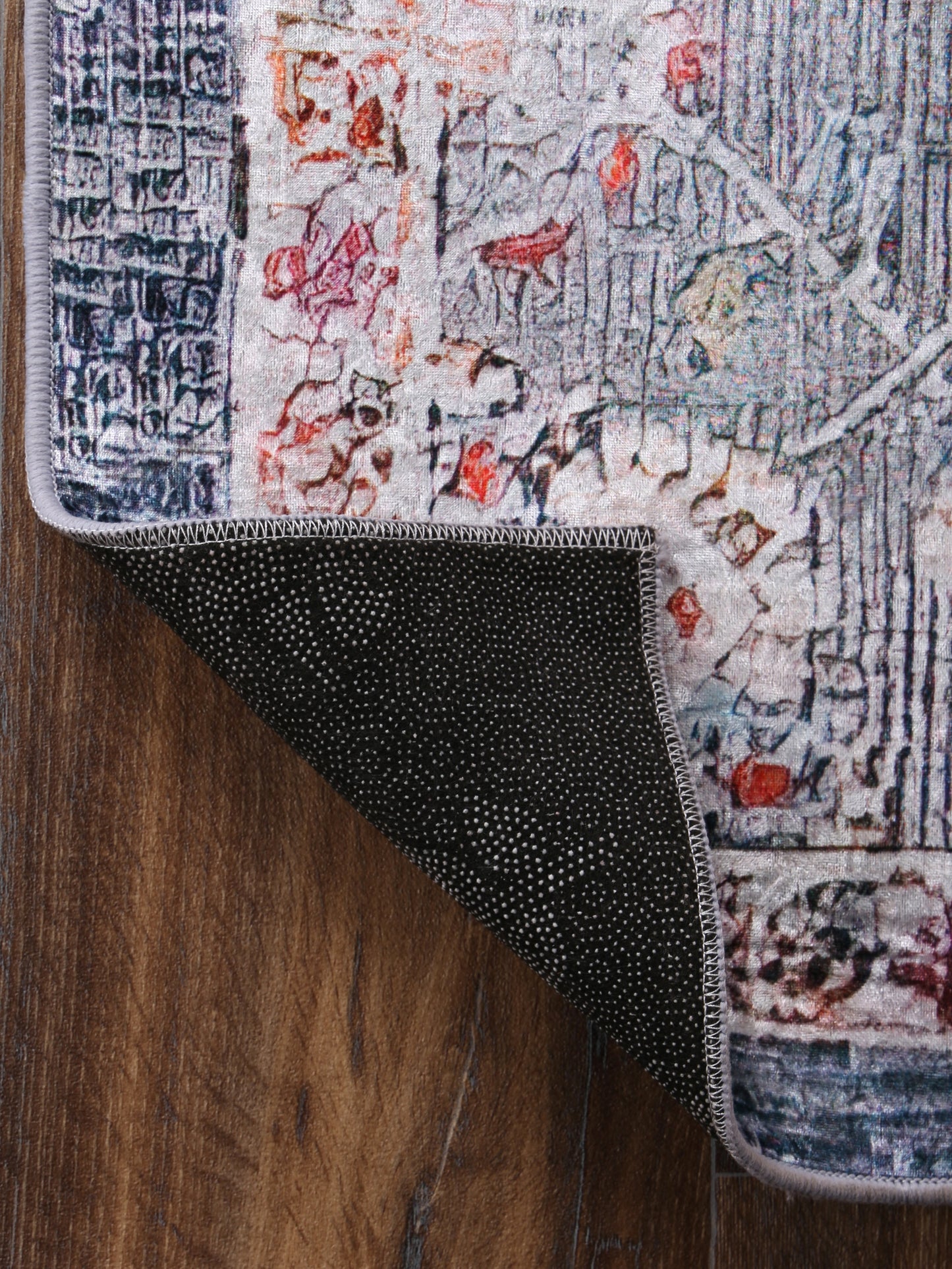 Angelic Distressed Floral Multi Non-Slip In Grey Rug