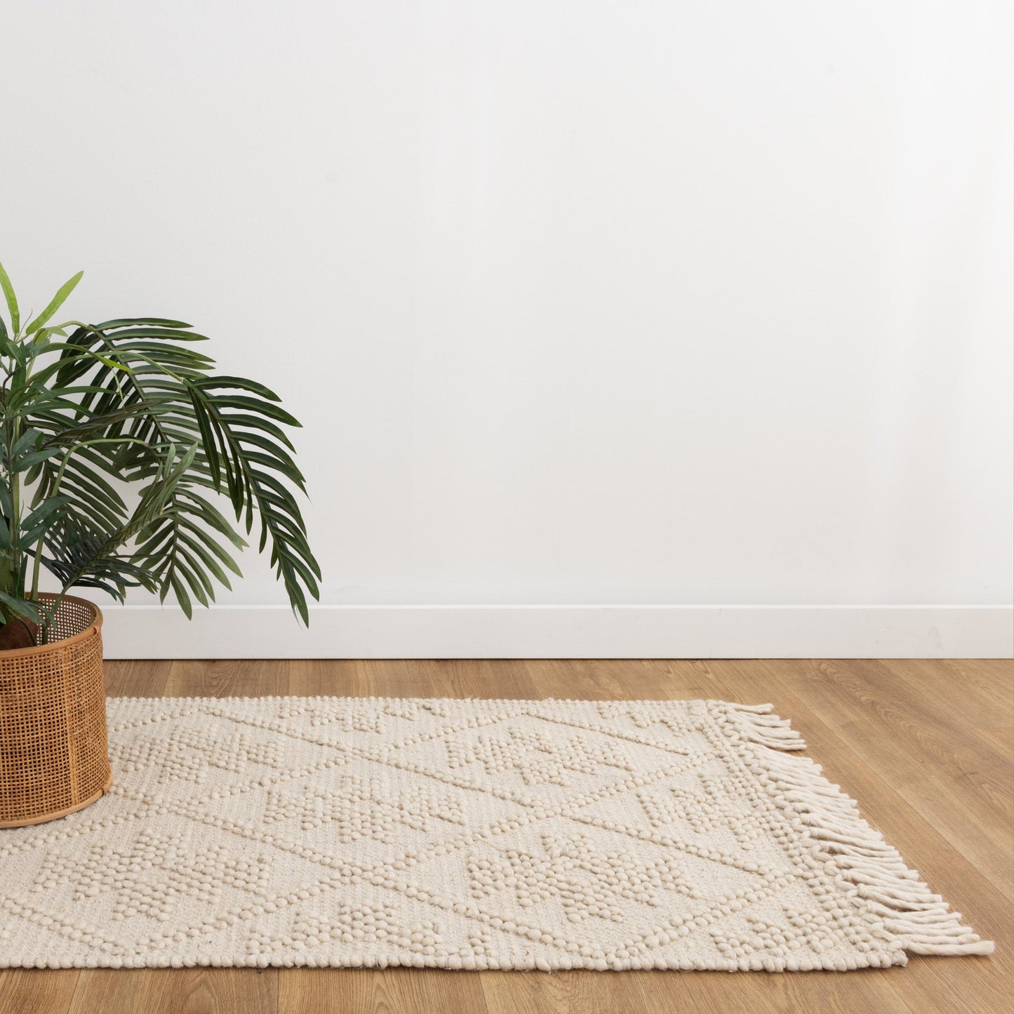 Diego Geometric Beige Wool Rug