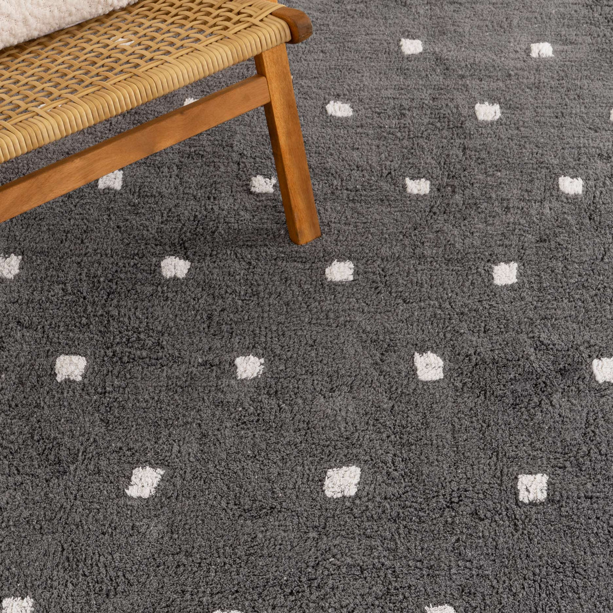 Mellow Rectangle Scalloped Kids Rug in Grey colour