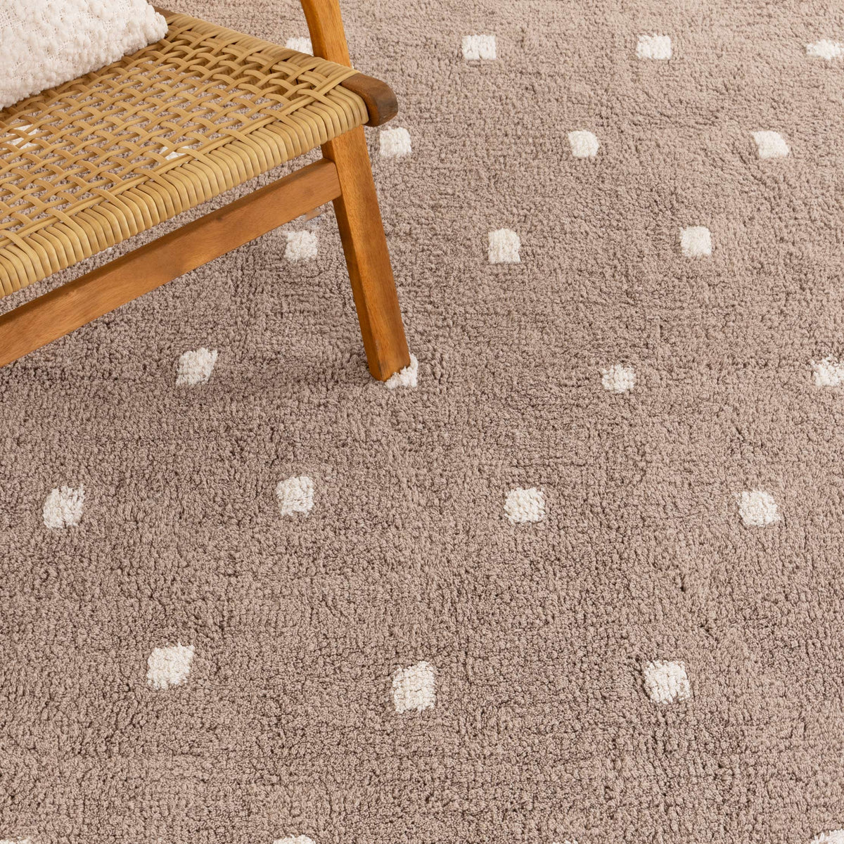 Mellow Rectangle Scalloped Kids Rug in Mushroom Beige Colour