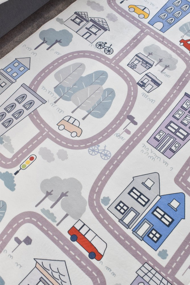 Road Map Cream Kids Mat Machine Washable Kids Mat
