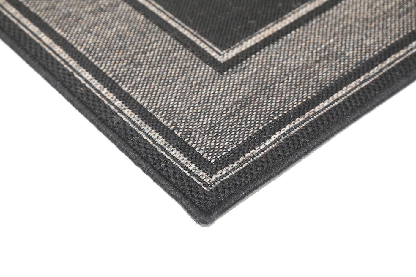 Sisalo Bordered Line Pattern in Black Rug