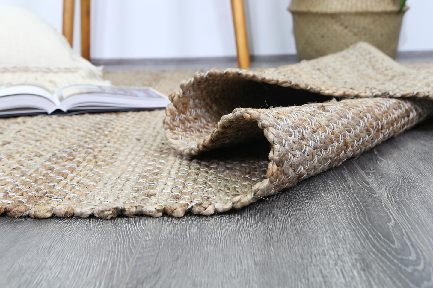 Taj Natural Basket Weave Jute in Grey Rug