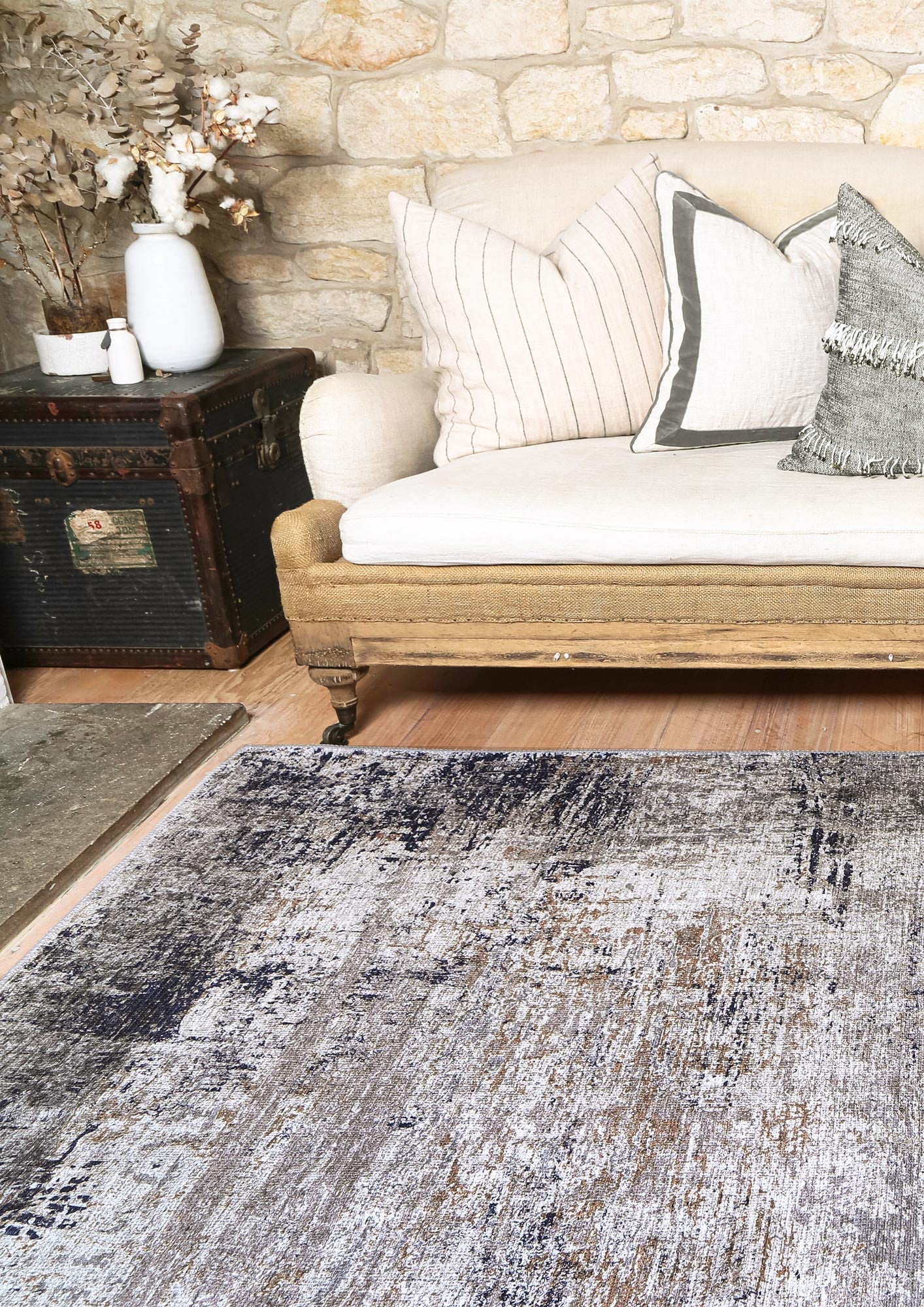 Abstract Echo Blue Grey Washable Rug - VITAL 1693-02