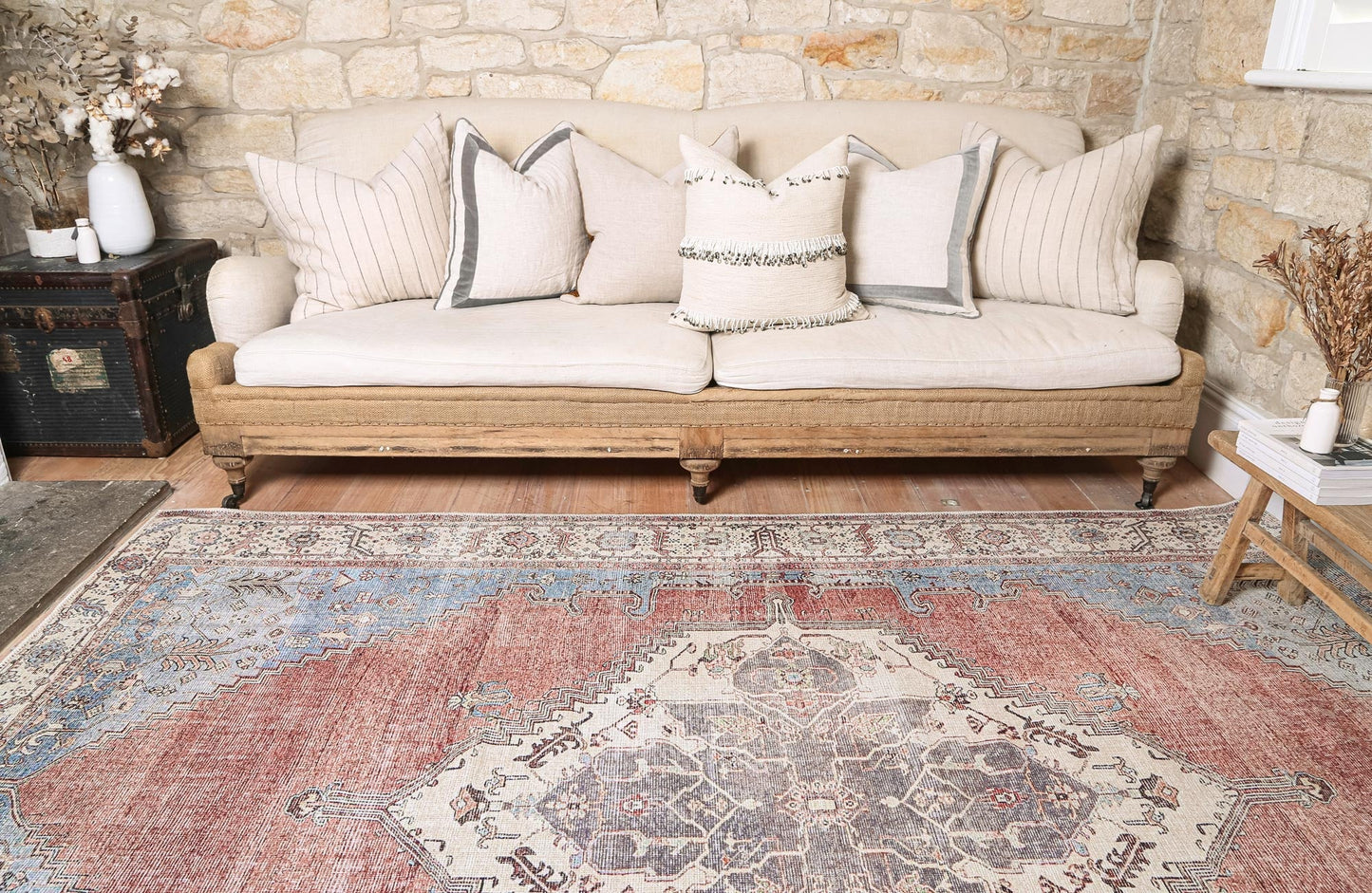 Distressed Vintage Belle Rust Blue Washable Rug - VITAL 3180-00