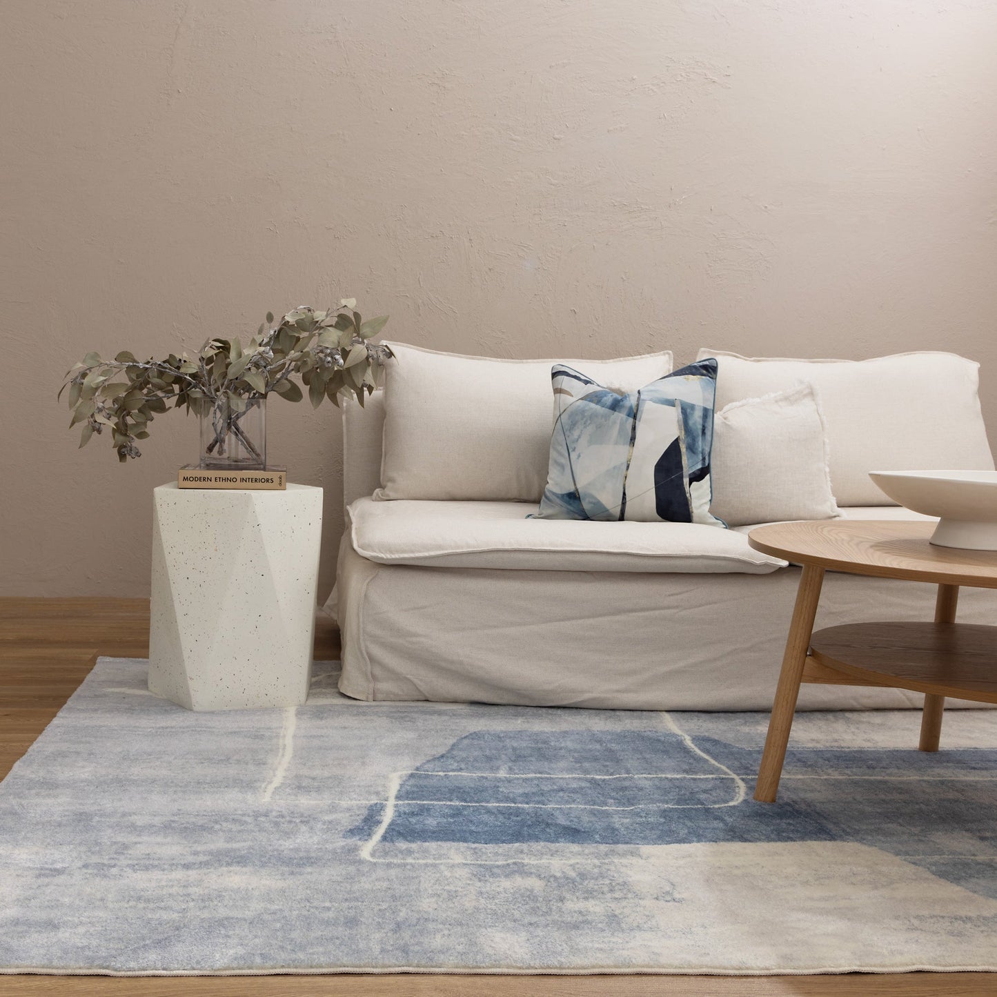 Cloud Modern Neutral Abstract in Blue Rug