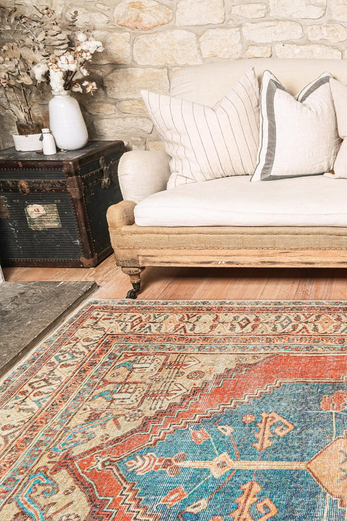 Distressed Louvre Rustic Blue Washable Rug - VITAL 3181-00 – Cheapest ...