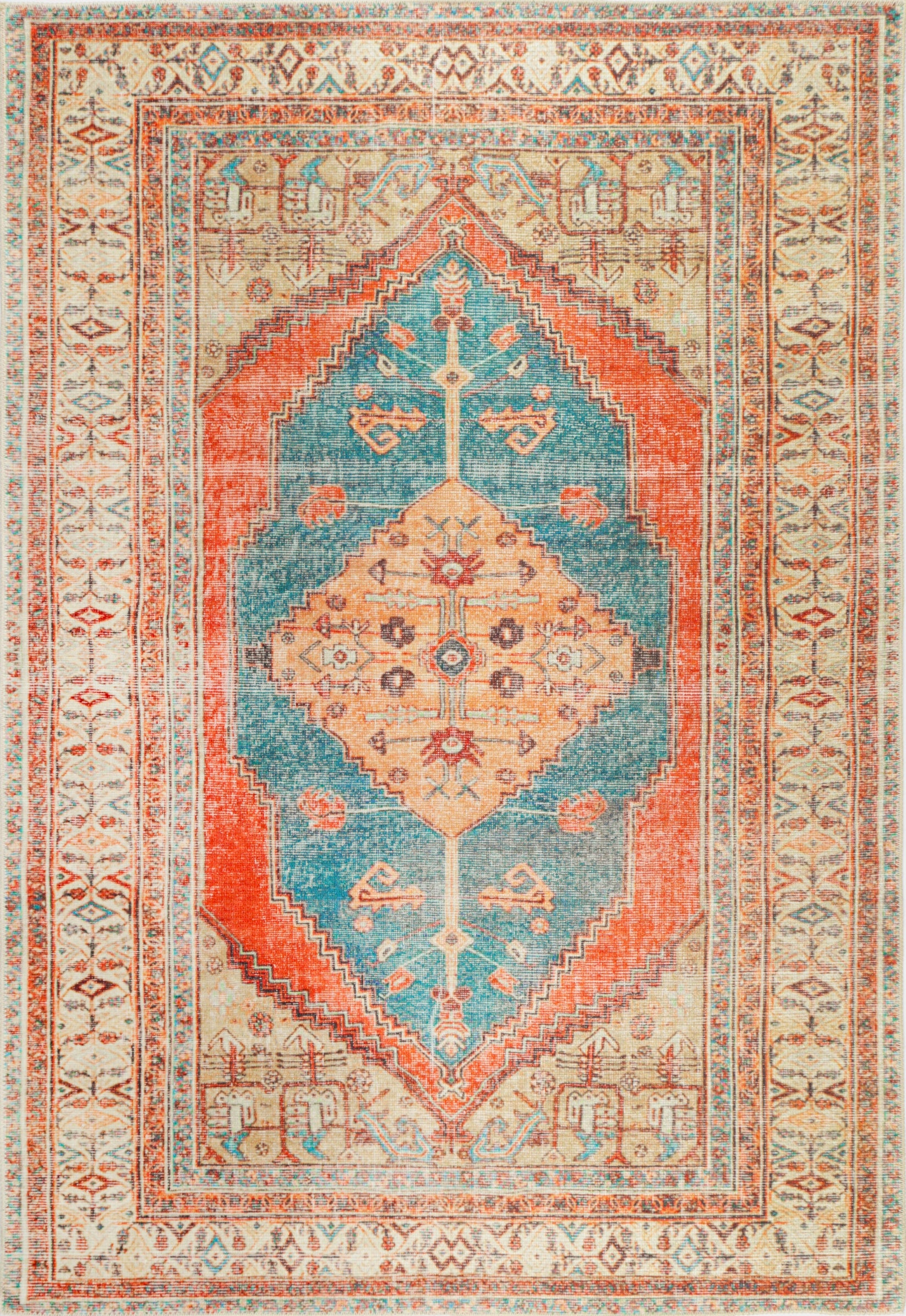Distressed Louvre Rustic Blue Washable Rug - VITAL 3181-00 – Cheapest ...