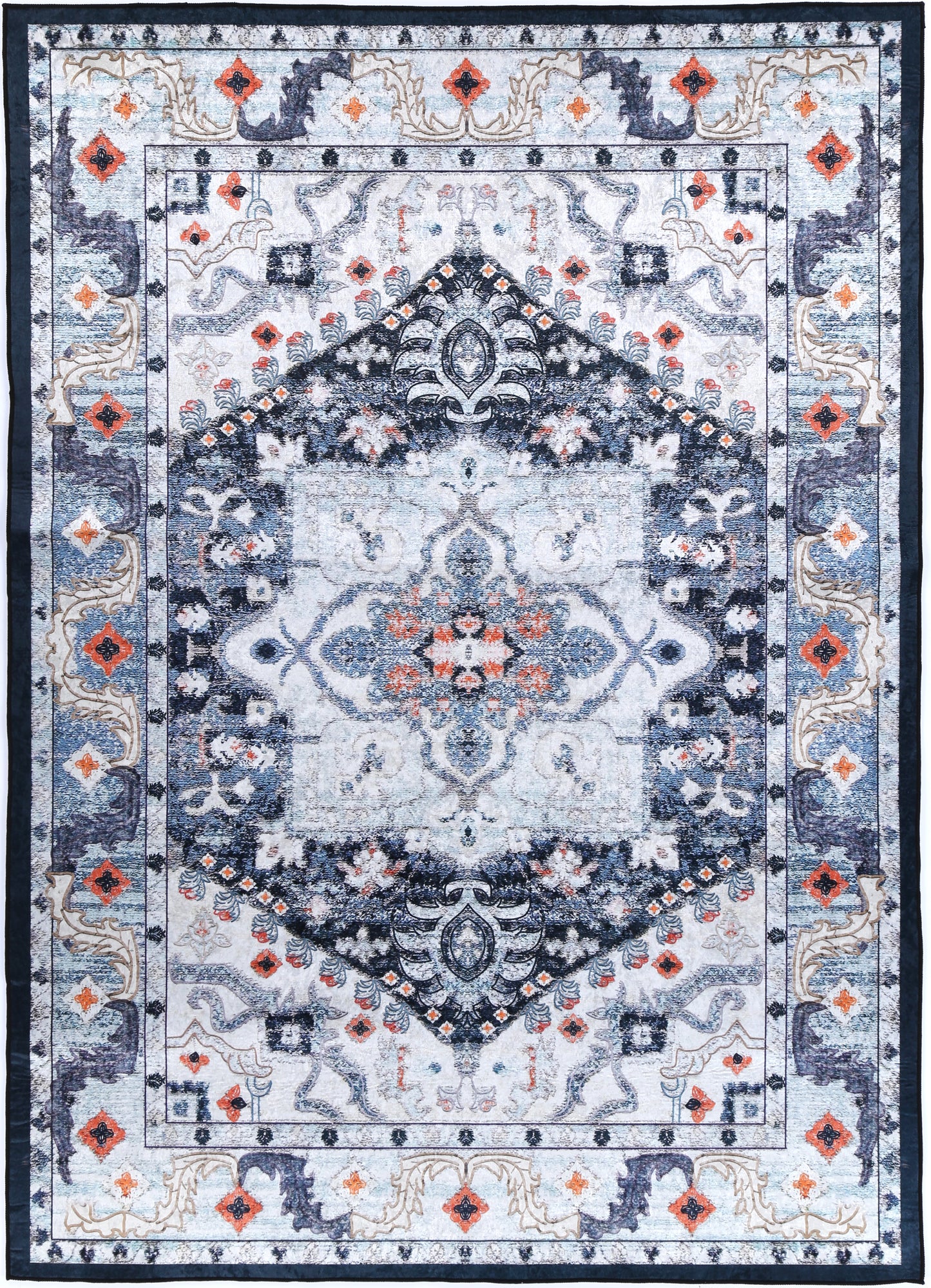 Angelic Navy Medallion Non-Slip In Multi  Rug