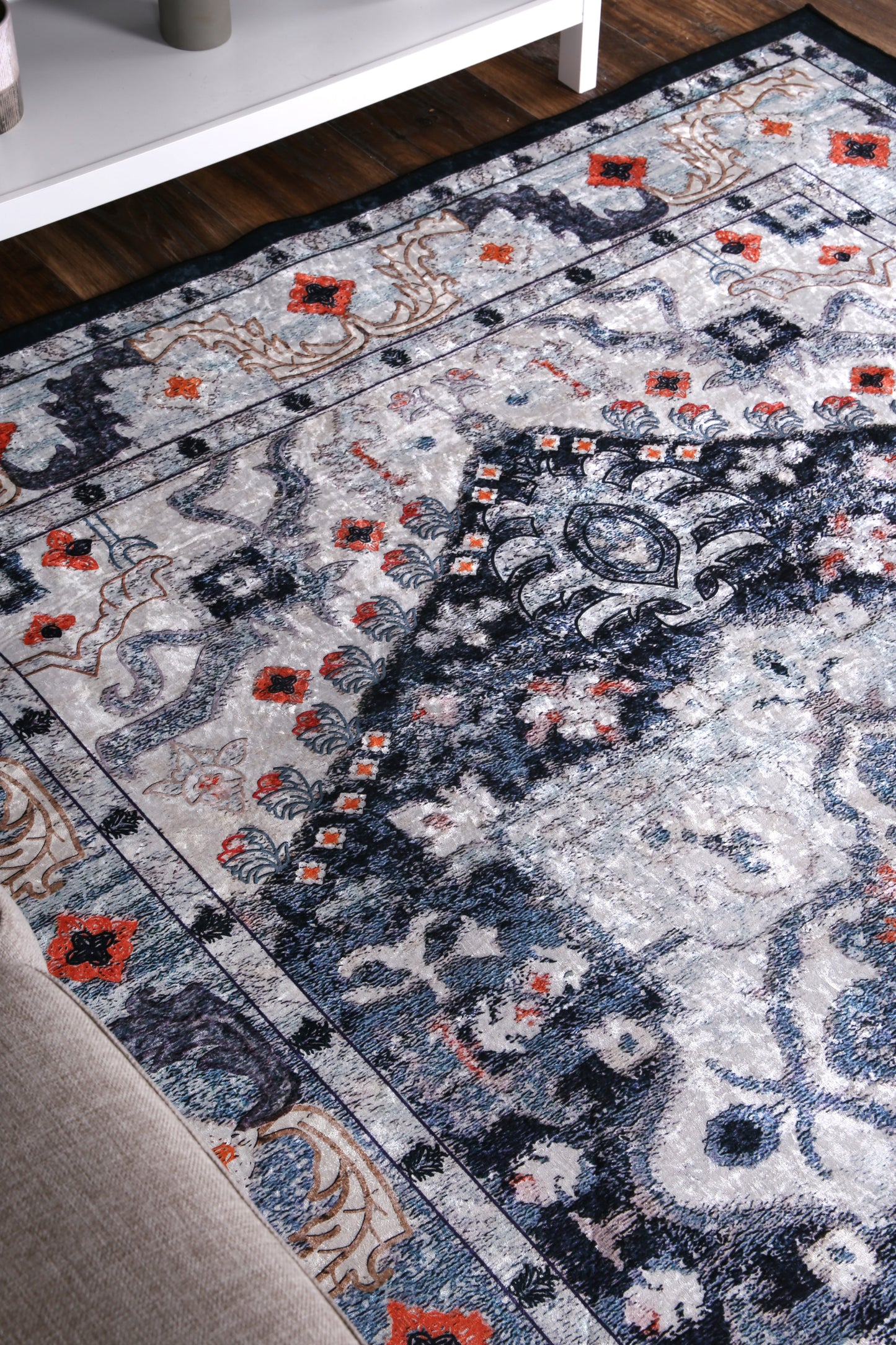 Angelic Navy Medallion Non-Slip In Multi  Rug