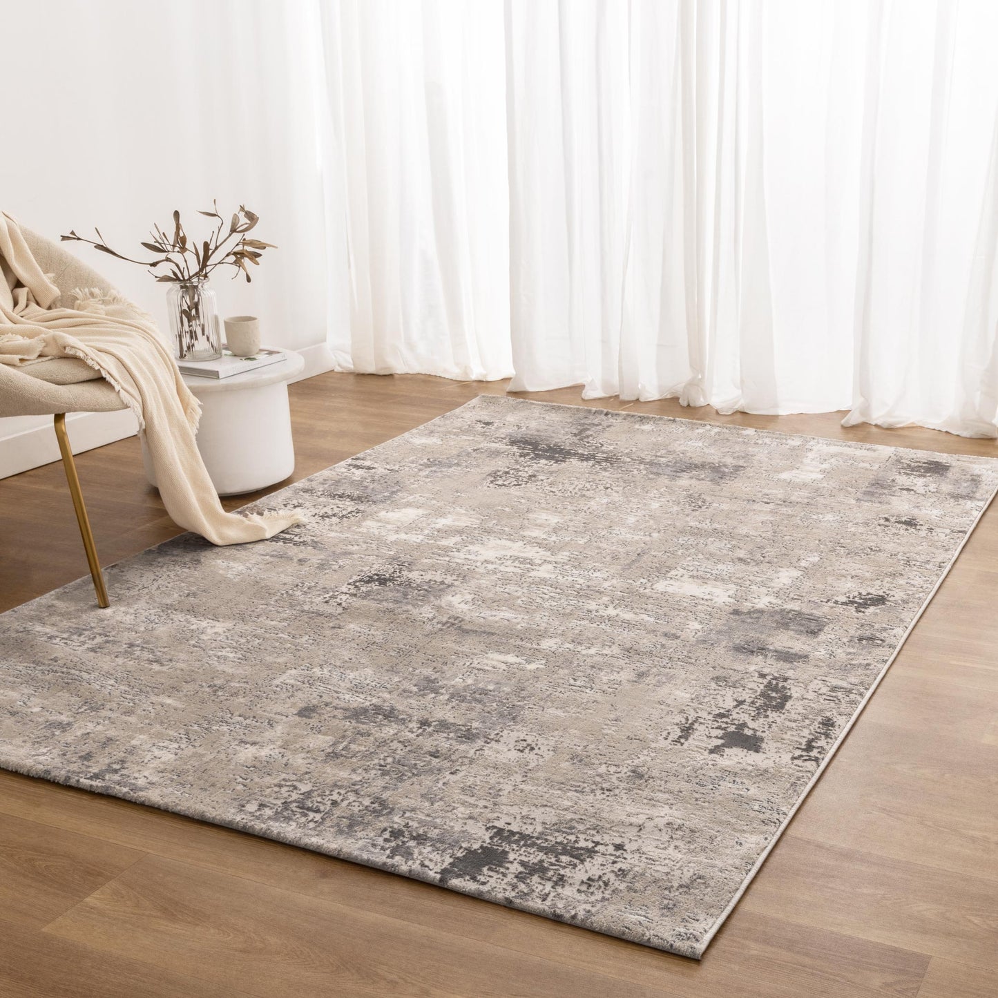 Atina Distressed Abstract Beige Grey Rug