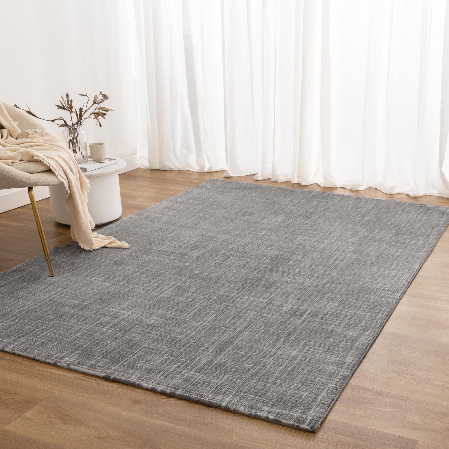 Atina Distressed Geo Lines Grey Colour Rug