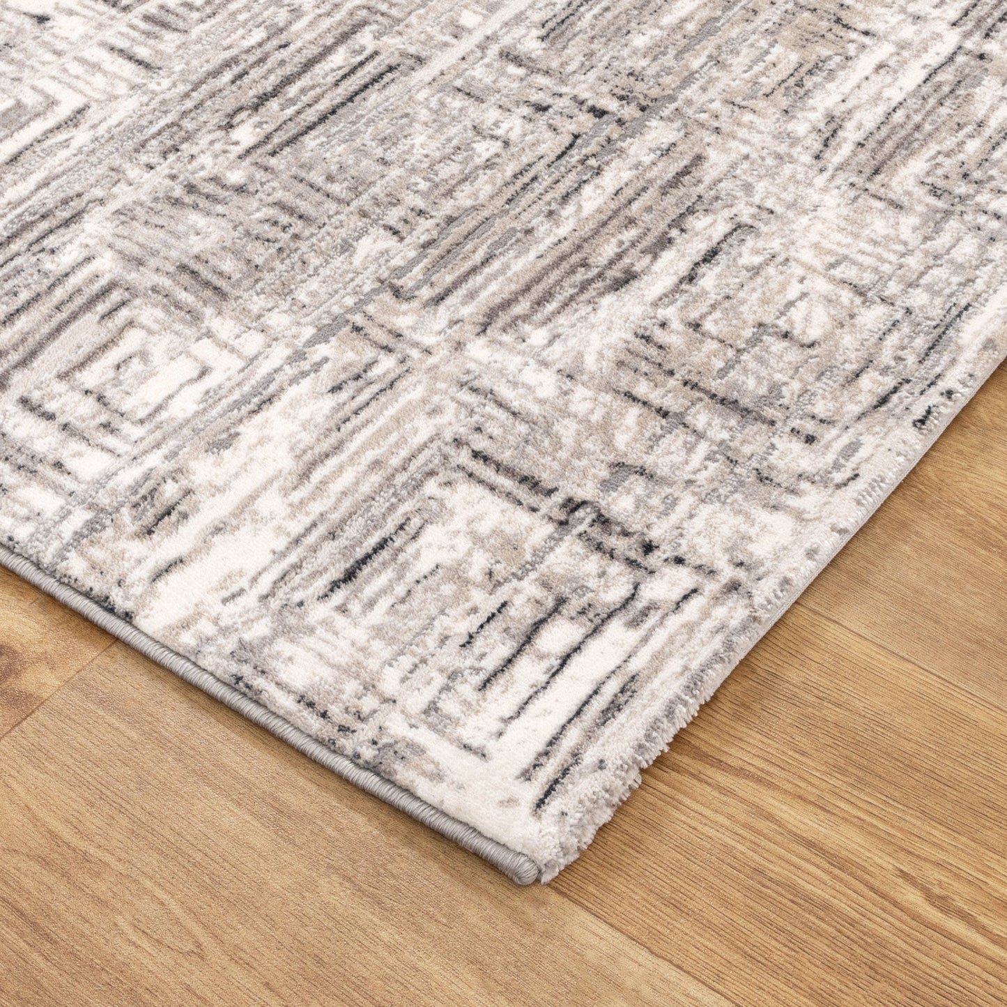 Atina Distressed Geo Squares Grey Colour Rug