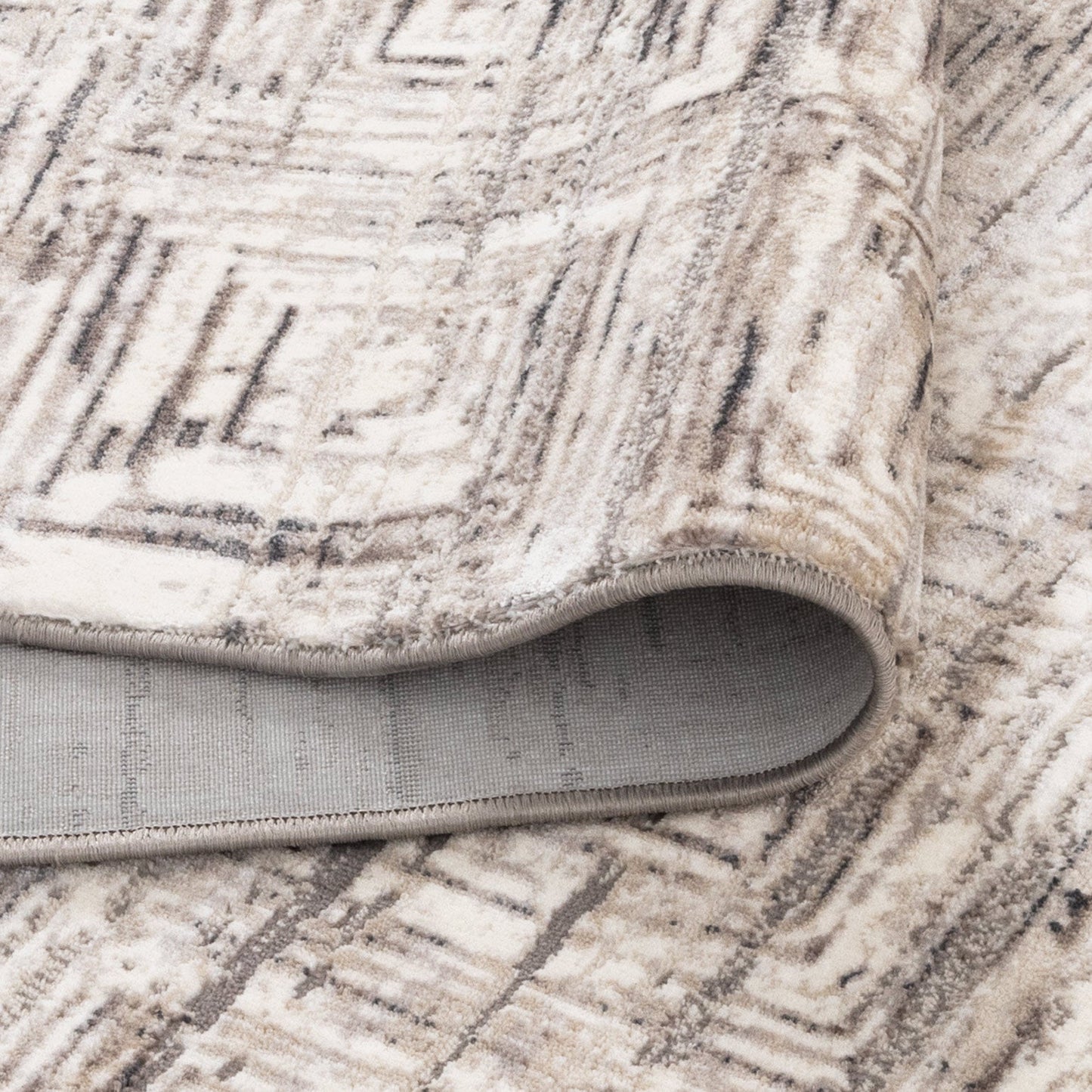 Atina Distressed Geo Squares Grey Colour Rug