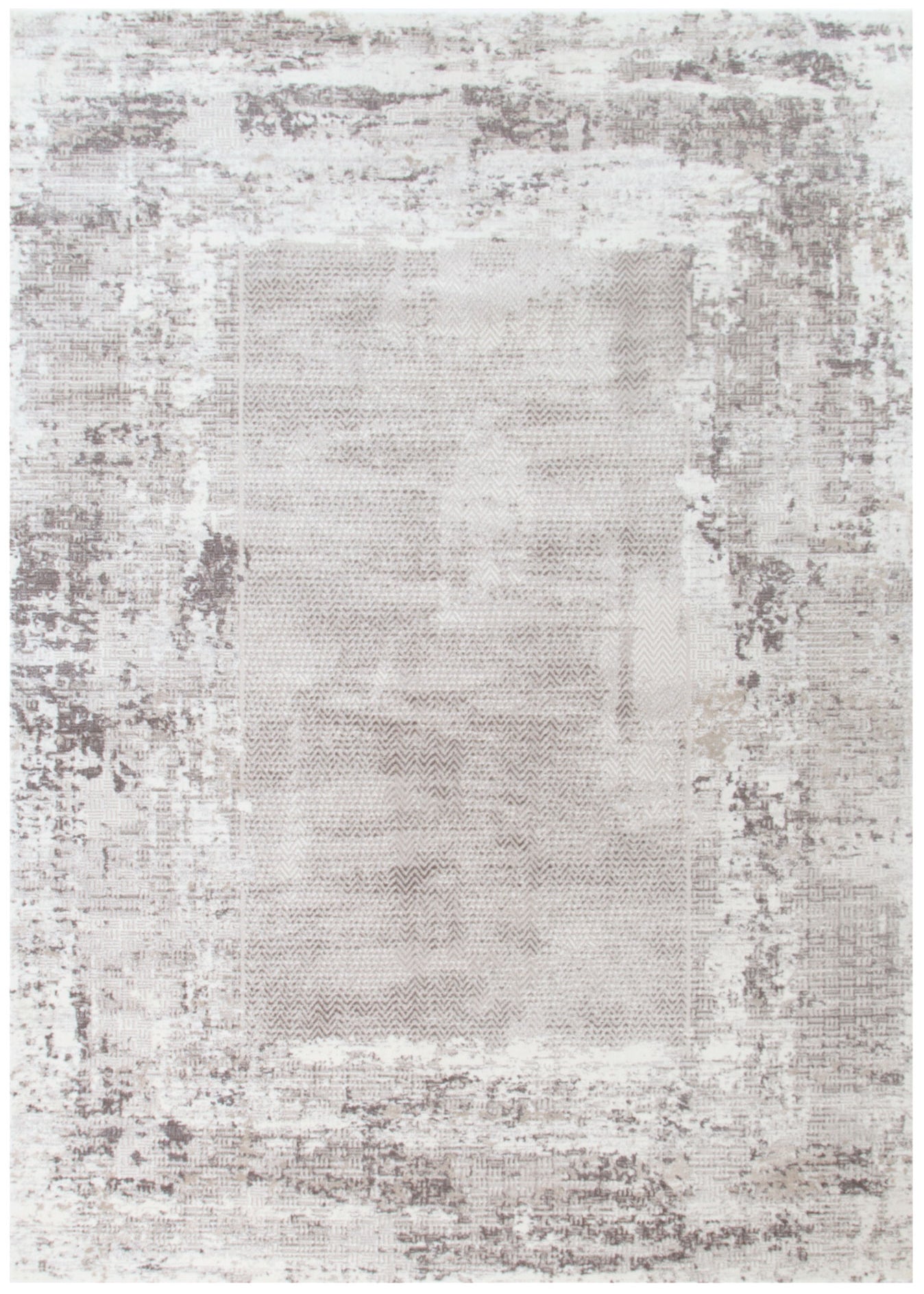 Atina Distressed Border Beige Grey Colour Rug