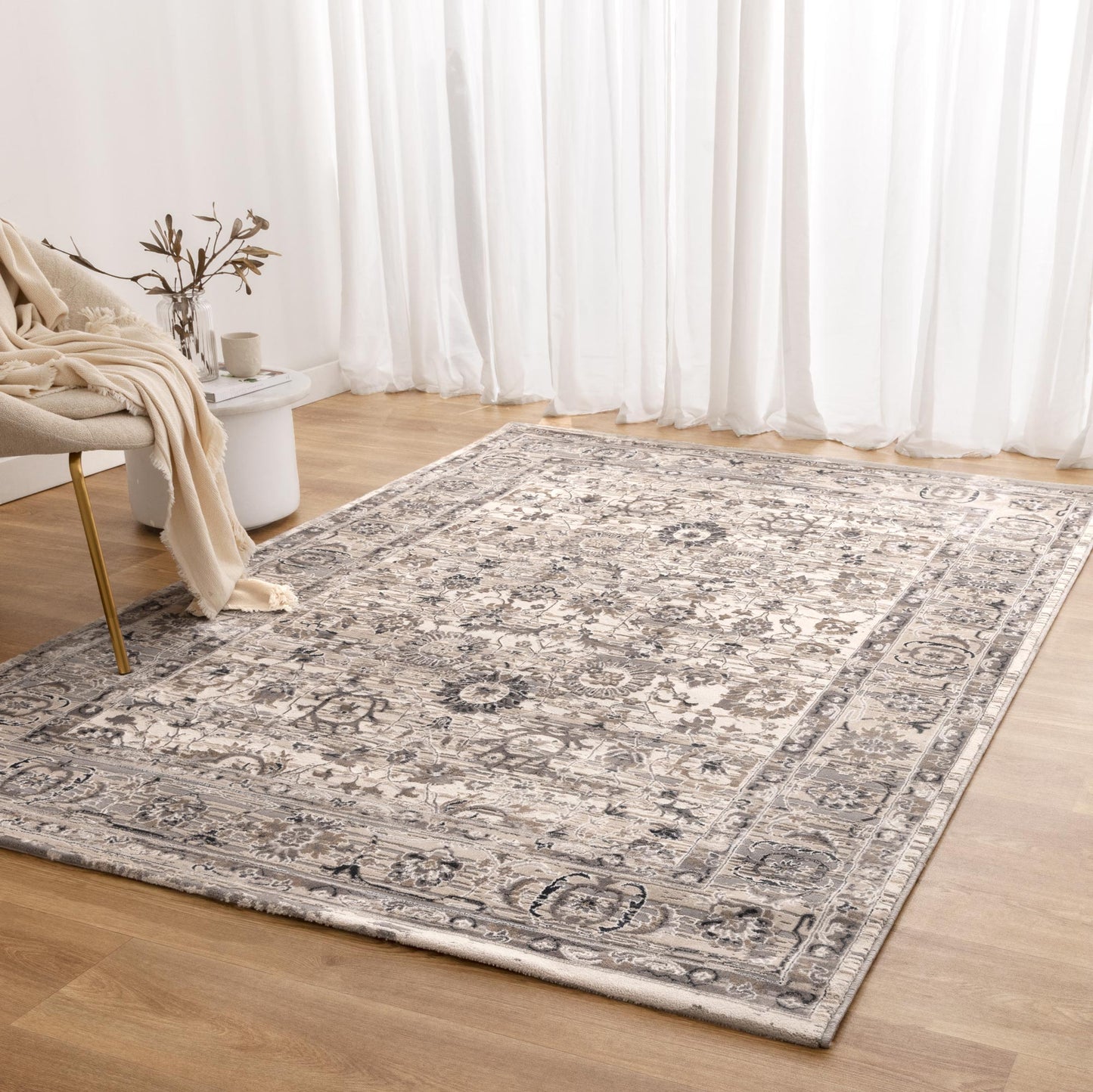Atina Distressed Transitional Beige Grey Colour Rug