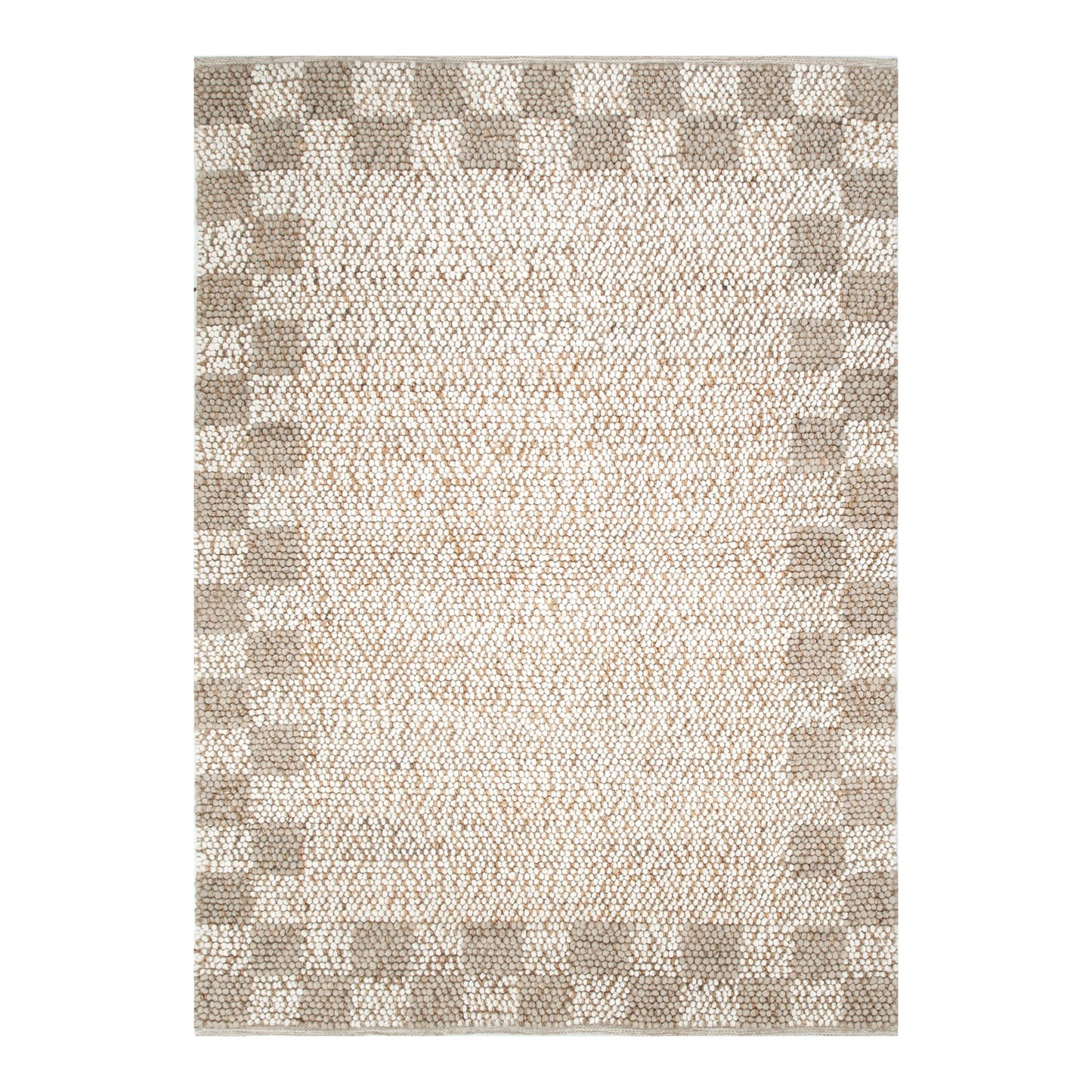 Eco Weave Checkered Border Jute and Wool in Cream Beige Color Rug