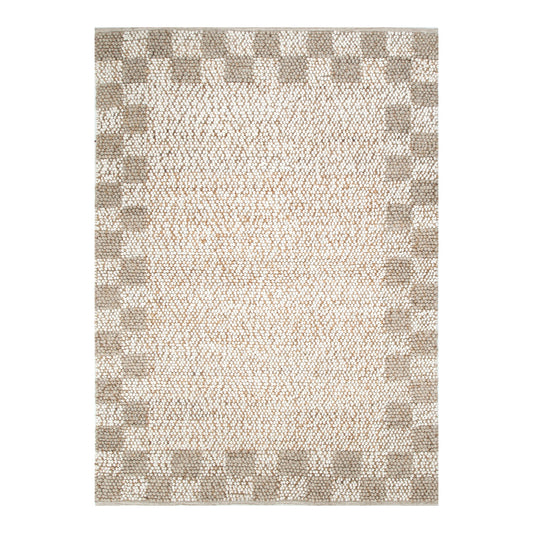 Eco Weave Checkered Border Jute and Wool in Cream Beige Color Rug