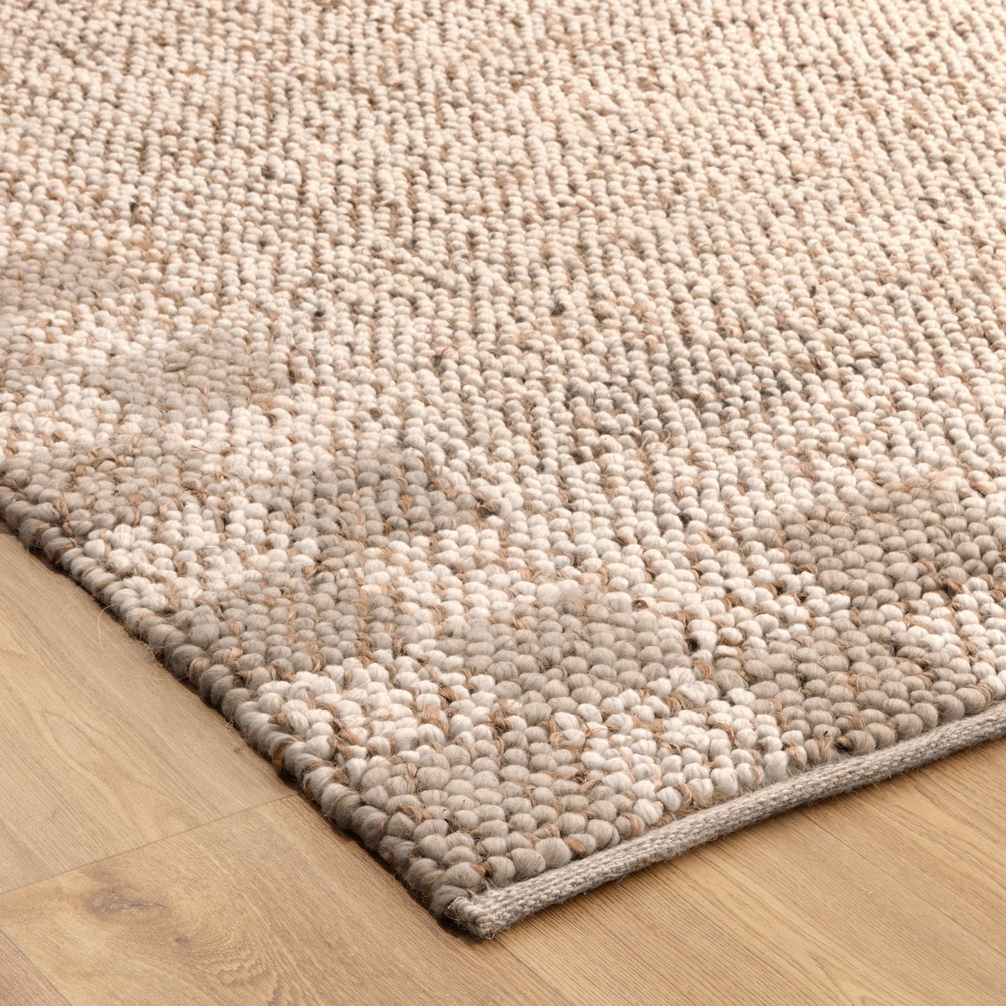 Eco Weave Checkered Border Jute and Wool in Cream Beige Color Rug