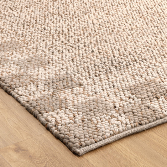 Eco Weave Checkered Border Jute and Wool in Cream Beige Color Rug
