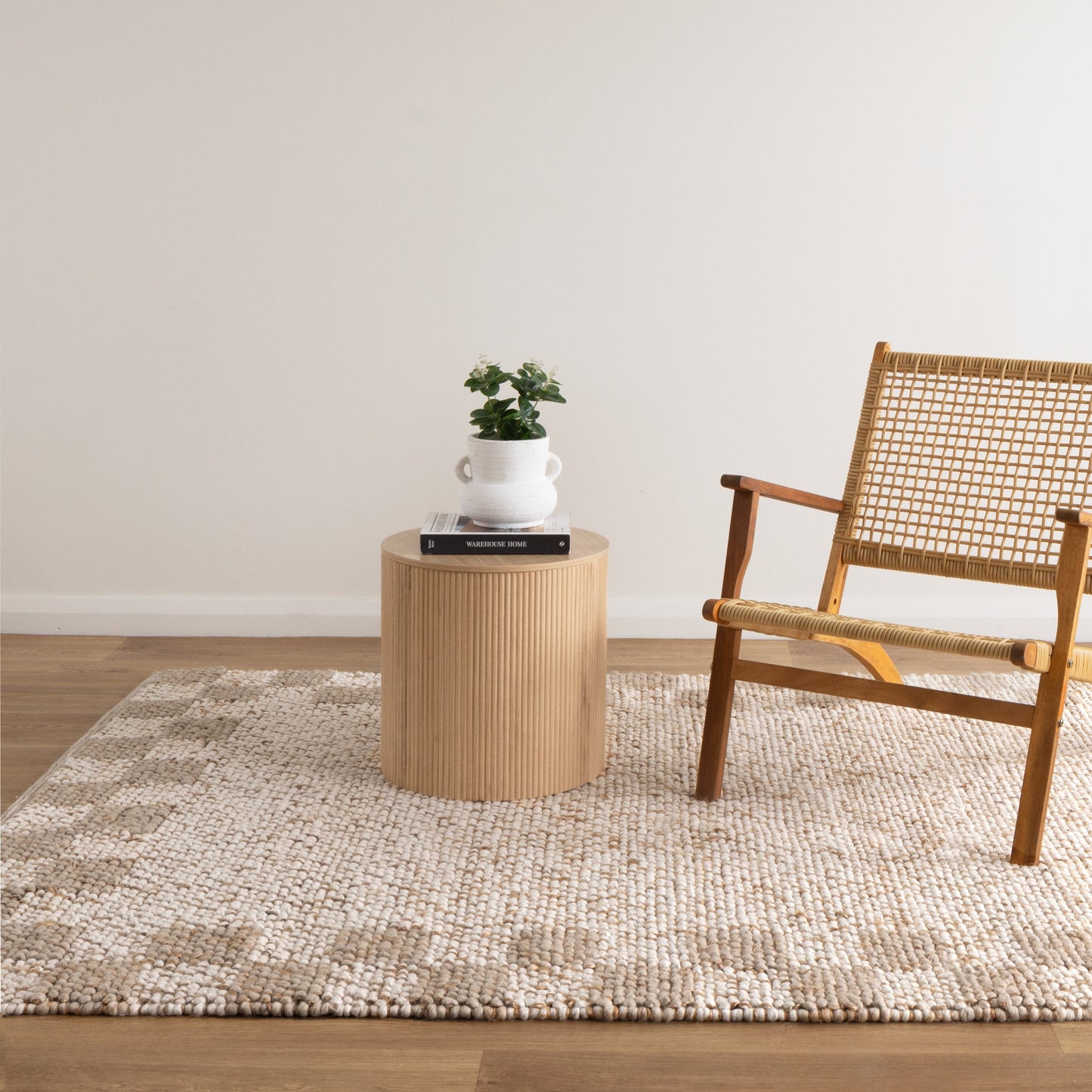 Eco Weave Checkered Border Jute and Wool in Cream Beige Color Rug