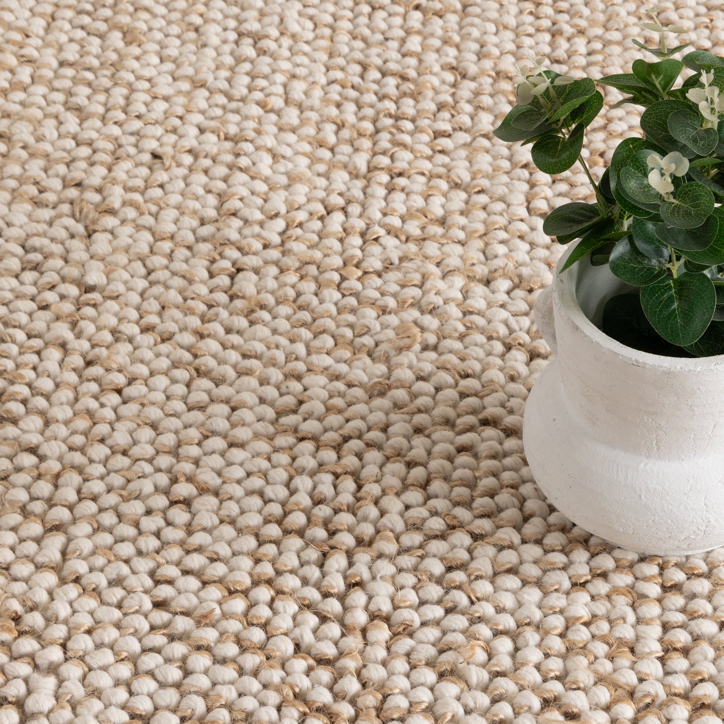 Eco Weave Checkered Border Jute and Wool in Cream Beige Color Rug