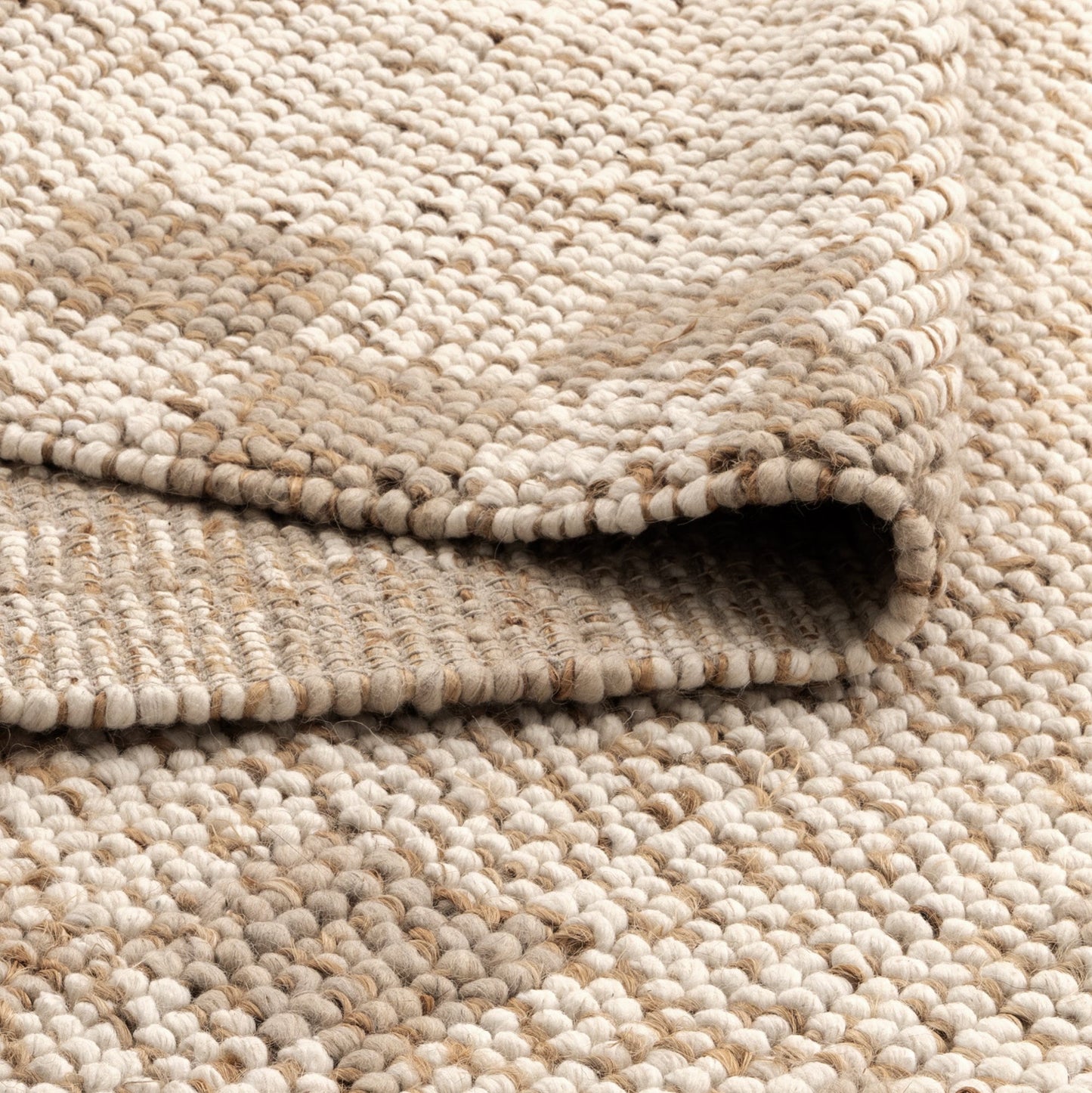 Eco Weave Checkered Border Jute and Wool in Cream Beige Color Rug