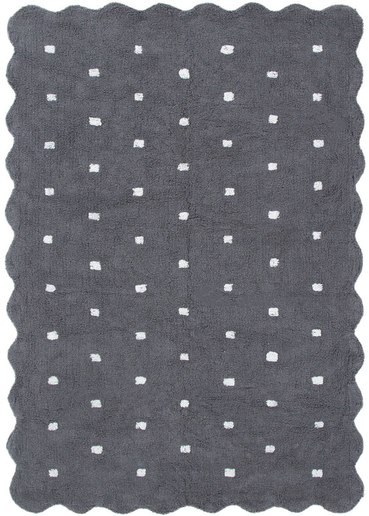 Mellow Rectangle Scalloped Kids Rug in Grey colour