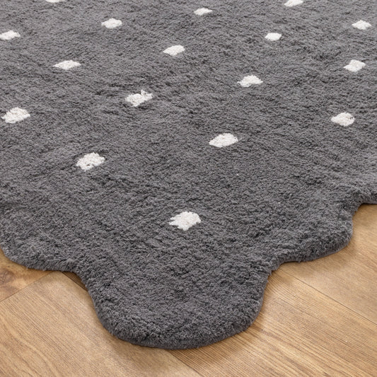 Mellow Rectangle Scalloped Kids Rug in Grey colour