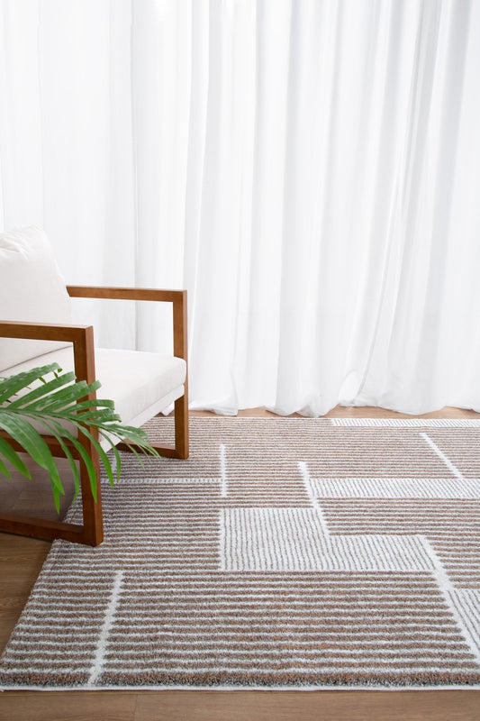 Indulgence Geo Lines In Beige Grey Rug