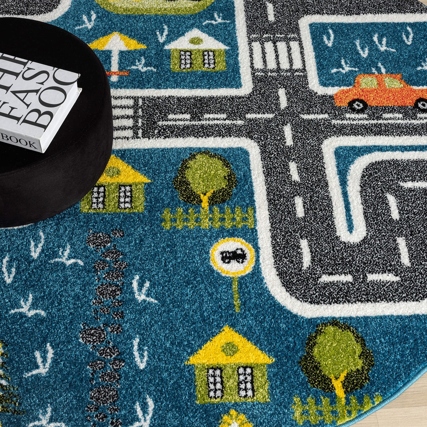 Kidsville in Blue : Round Rug