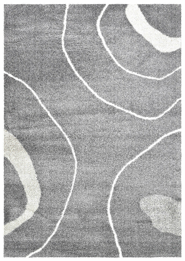 Lila Sumptuous Shaggy Pile Graphical Design 690 In Ripple Grey Rug ...