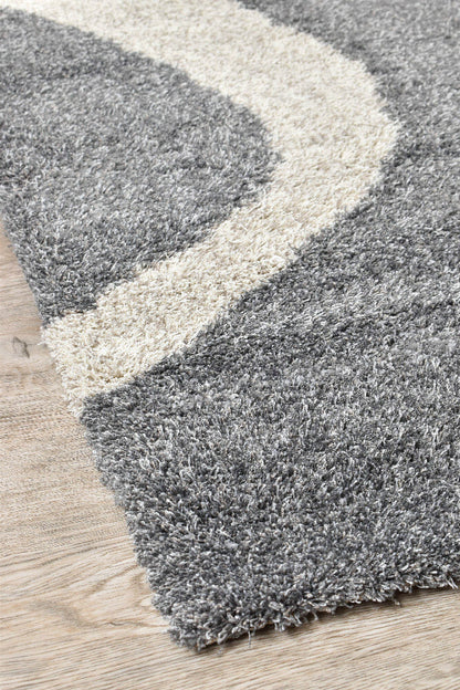 Lila Sumptuous Shaggy Pile Graphical Design 690 In Ripple Grey Rug