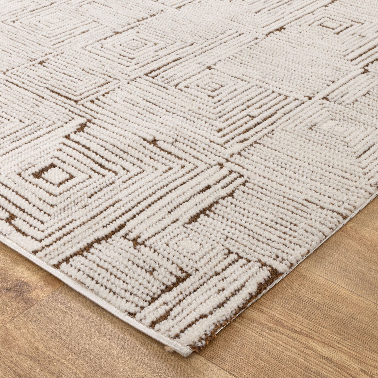 Mila Geometric Squares in Cream & Brown Rug