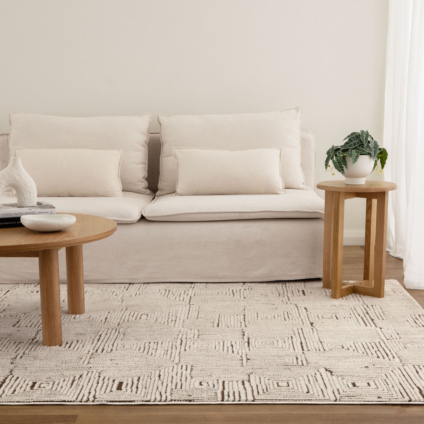 Mila Geometric Squares in Cream & Brown Rug