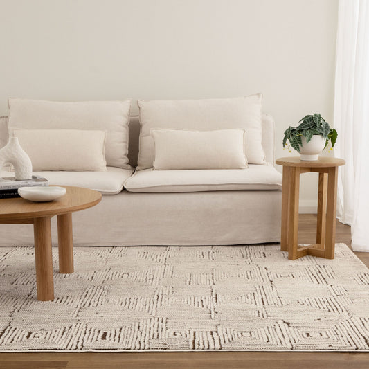 Mila Geometric Squares in Cream & Brown Rug
