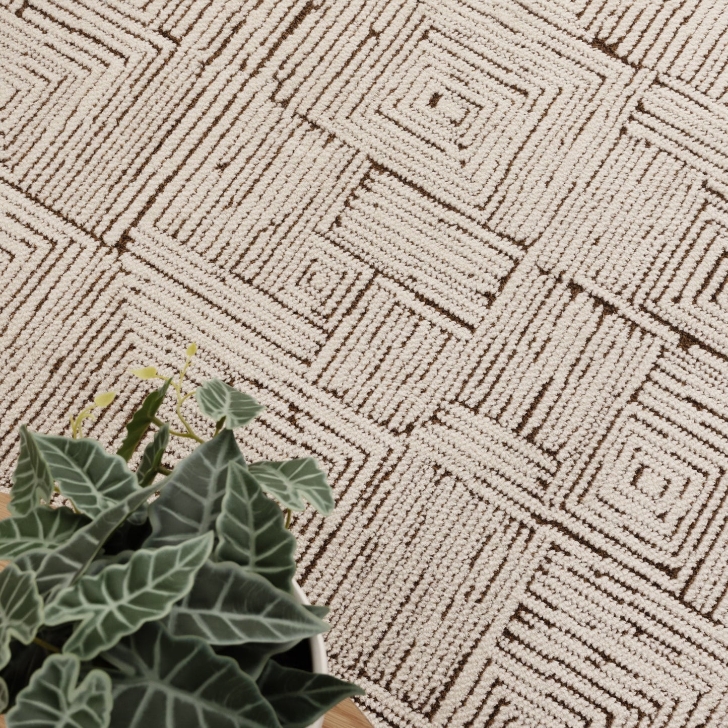 Mila Geometric Squares in Cream & Brown Rug