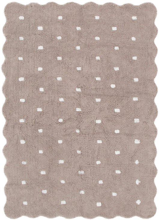 Mellow Rectangle Scalloped Kids Rug in Mushroom Beige Colour