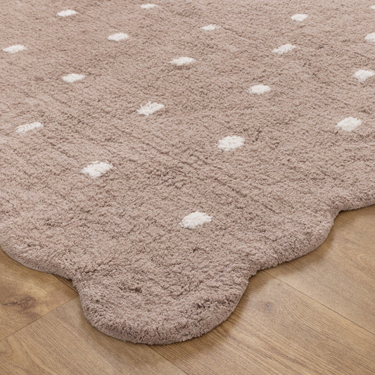 Mellow Rectangle Scalloped Kids Rug in Mushroom Beige Colour