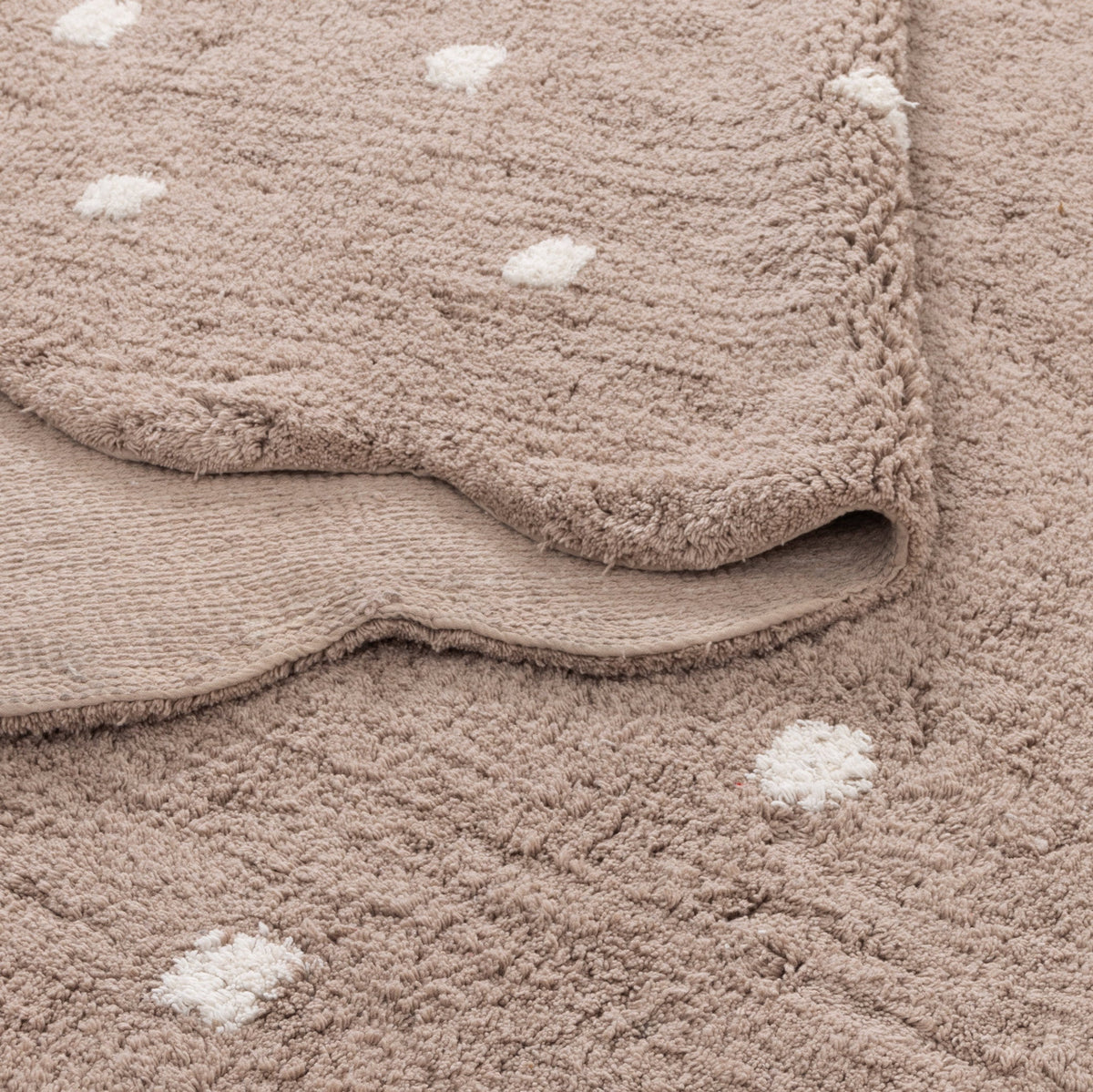Mellow Rectangle Scalloped Kids Rug in Mushroom Beige Colour