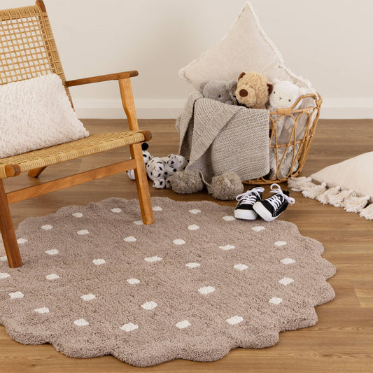 Mellow Scalloped Kids Mushroom in Beige : Round Rug