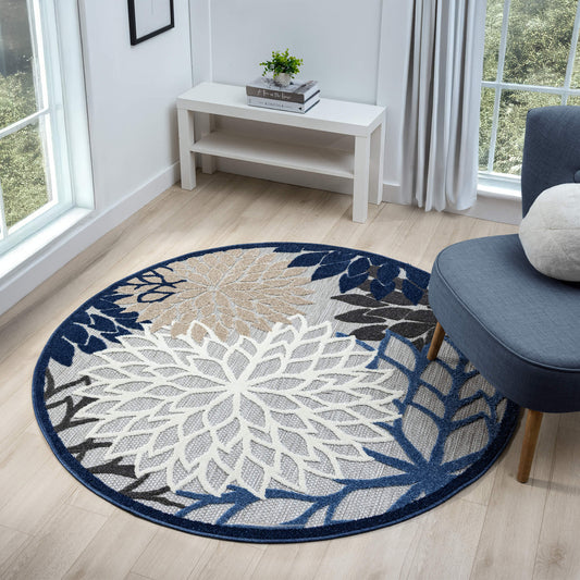 Monaco Floral in Blue : Round Rug