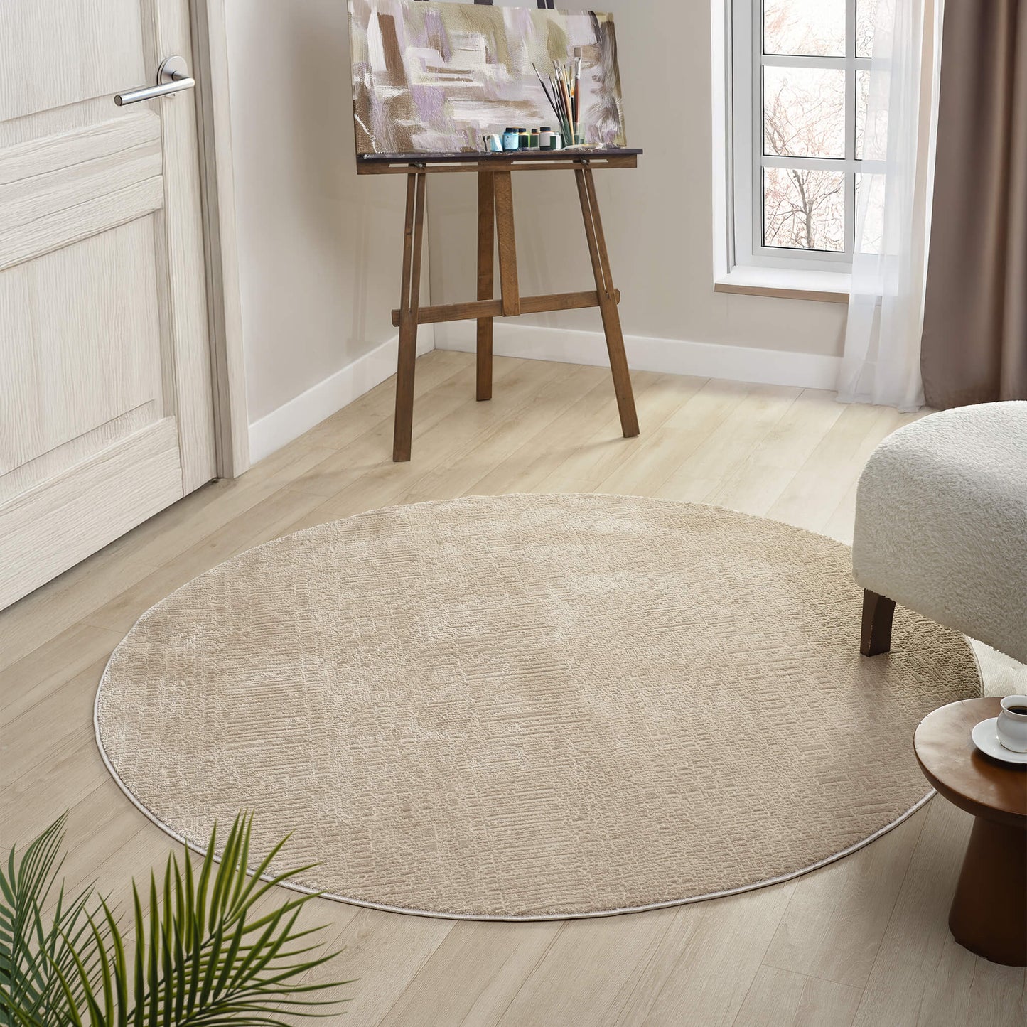 Noble Fawn Round in Beige Color Rug