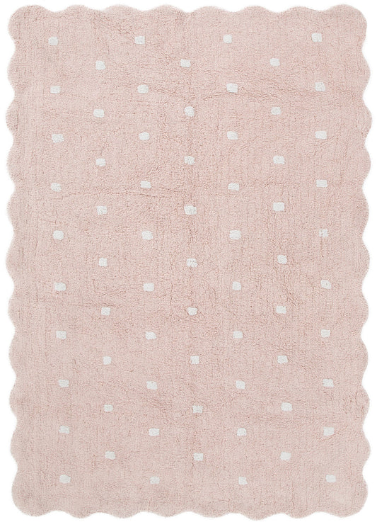 Mellow Rectangle Scalloped Kids Rug in Blush Pink Colour