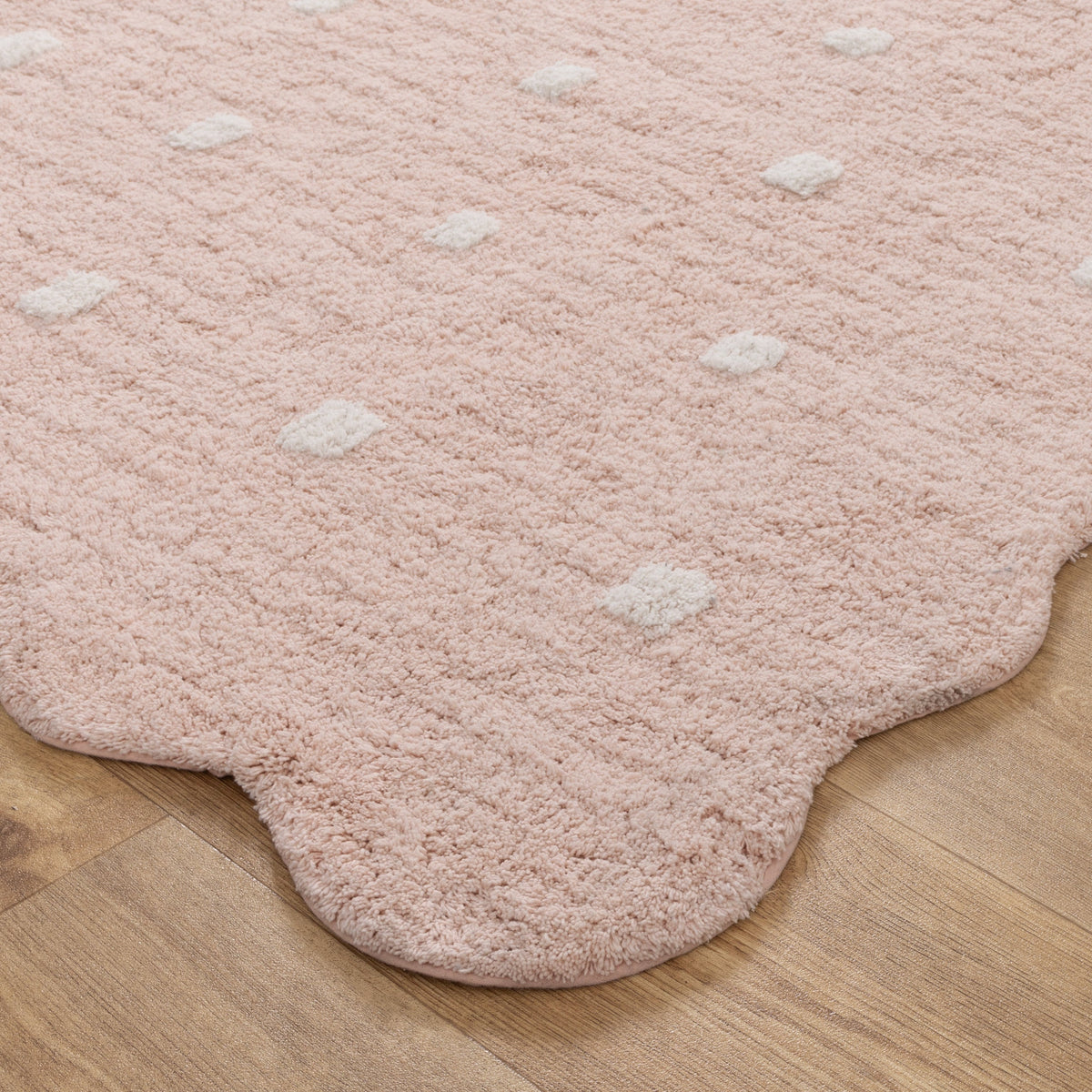 Mellow Rectangle Scalloped Kids Rug in Blush Pink Colour