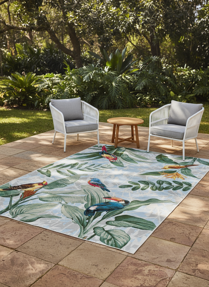 Paradise Birds In Sky Blue Colour Rug