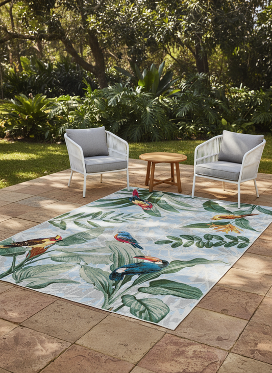 Paradise Birds In Sky Blue Colour Rug