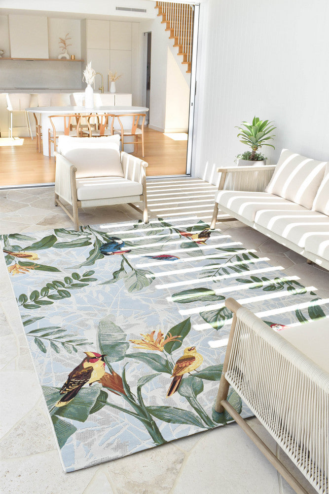 Paradise Birds In Sky Blue Colour Rug