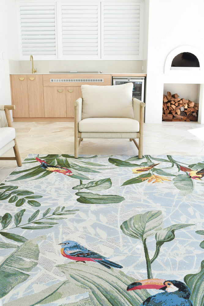 Paradise Birds In Sky Blue Colour Rug